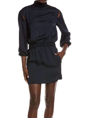 Maje Black Navy Mock-Neck Mini Dress with Shoulder Cutouts